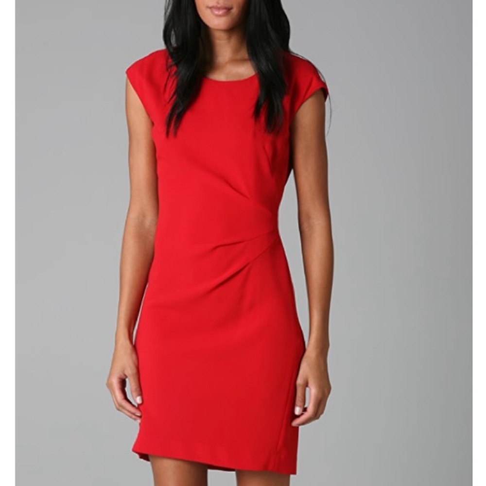DKNY Cap Sleeve Crew Neck Red Maraschino Dress